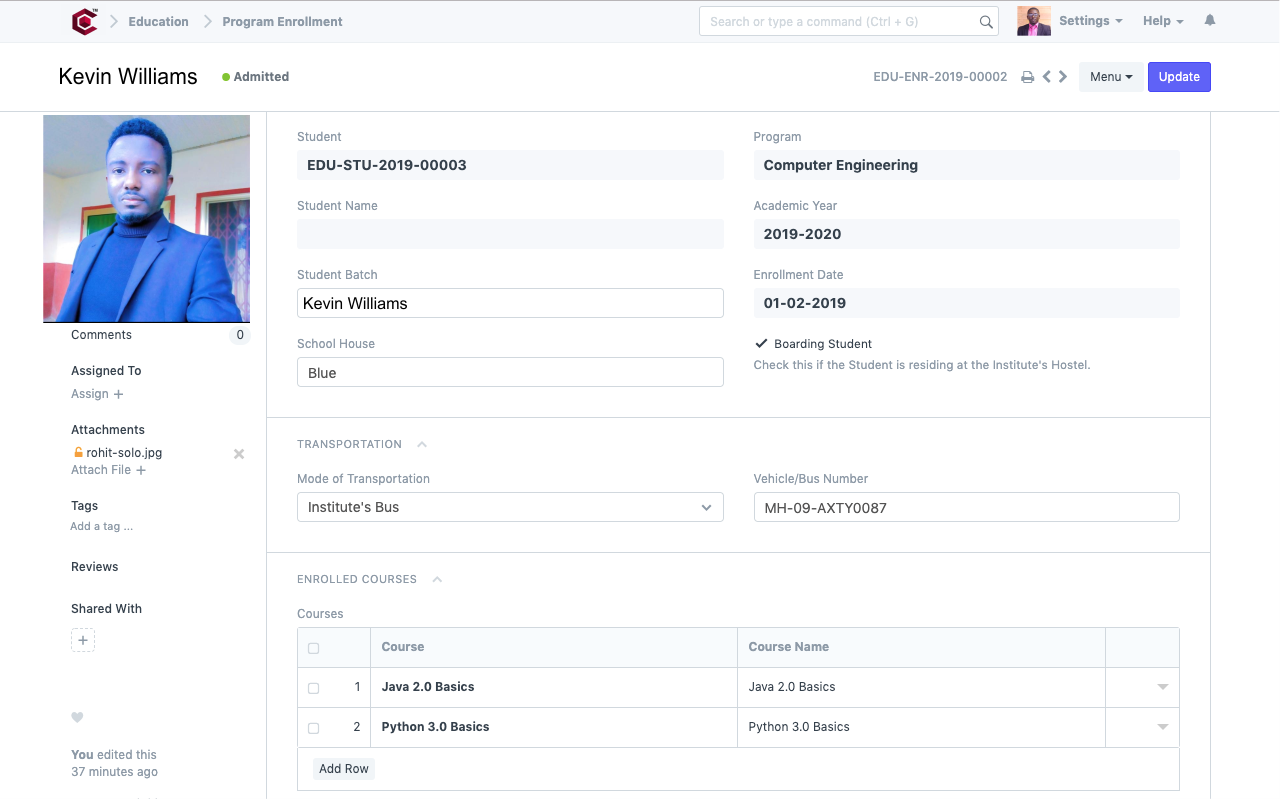 Program Enrollment of Student