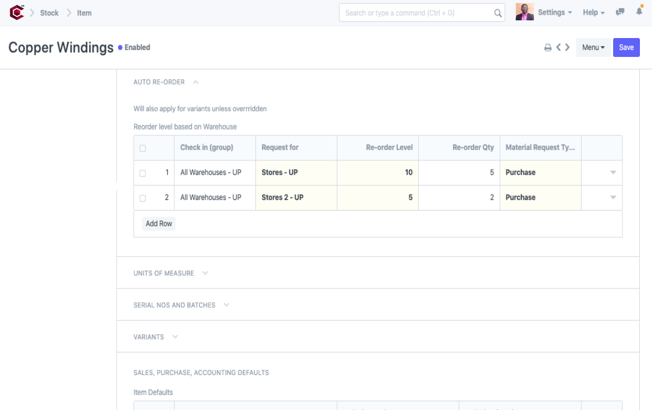 Medical Device Manufacturing ERP - Stock Replenishment