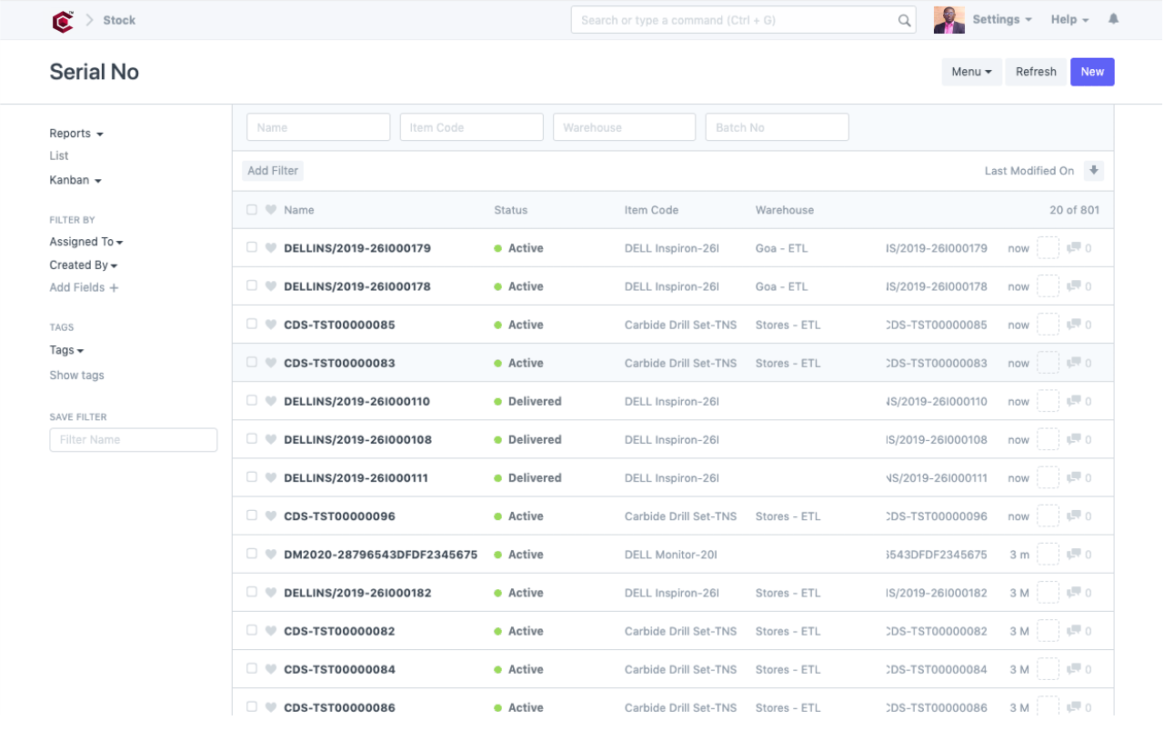 Cloud Manufacturing ERP Software - Serial Number